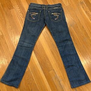 Frankie B. Dark Blue Flare Jeans Low Rise Vintage Jeans